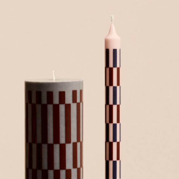 HAY | Pattern Candle Stick - Single Candle - Light Pink, Bordeaux & Dark Blue Check