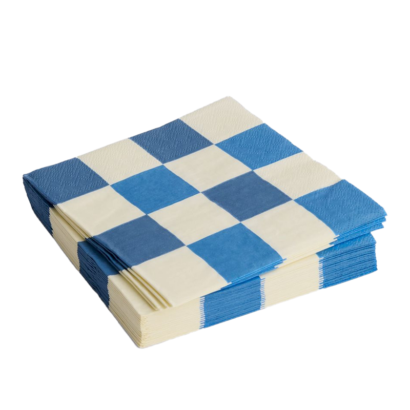 HAY | Pattern Lunch Napkins - Set of 20 - Off-White and Blue Medium Check