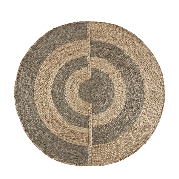 Madam Stoltz | Round Handwoven Jute Rug - Natural & Grey