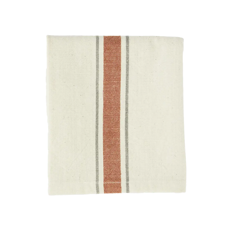 Madam Stoltz | Striped Kitchen Tea Towel - Off White, Tomato, Taupe