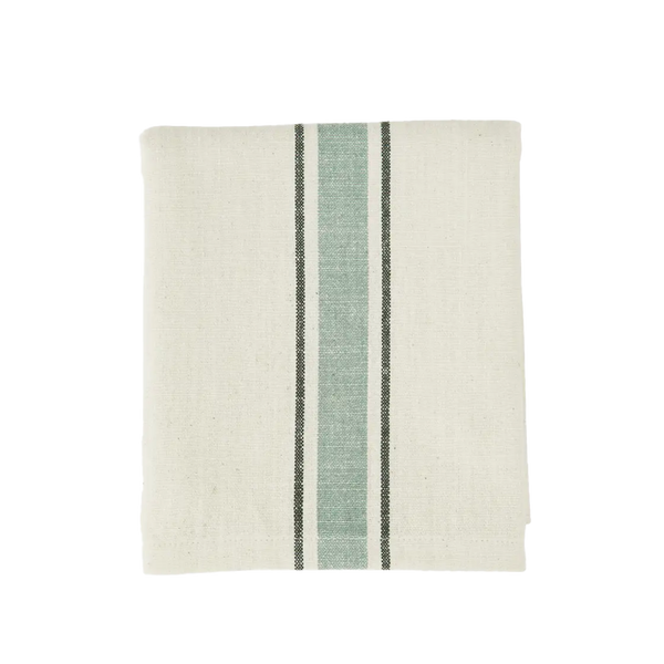 Madam Stoltz | Striped Kitchen Tea Towel - Off-White, Sage, Dark Green